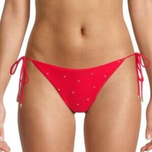 PQ Swim PilyQ Red Heart Embroidered Bikini Bottoms Low Rise Tie Side NWT Large